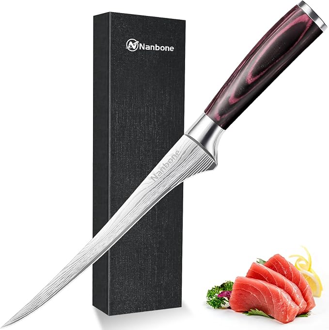 Boning Knife 8 Inch Super Sharp Fillet Knife High Carbon Stainless Steel Kitchen Knife with Wooden Handle, Chinese Boning Knives for Meat Poultry Chicken Deboning Knifes
