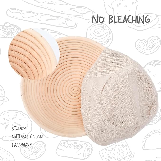 DOYOLLA Proofing Baskets for Sourdough Bread Making, Dough Proofing Bowls Kit with Cloth Liner + Scoring Lame + Scraper for Professional & Home Sourdough Bakers (Round,8.5 inch,Set of 2)