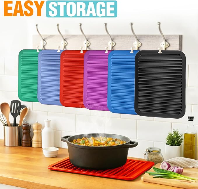 Silicone Trivets for Hot Pots and Pans - 2 Heat Resistant Pot Holders Silicone Trivet Mat Multipurpose Counter Pads (Red)