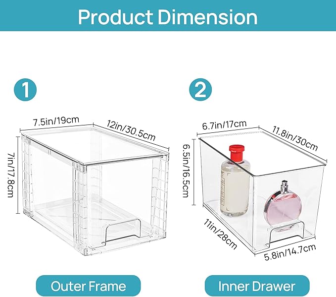 Vtopmart 4 Pack Large Stackable Storage Drawers, Clear | Easily Assemble Bathroom Closet Undersink Organizers and Storage Kitchen Cabinets,Pantry,Makeup,Medicine Organization
