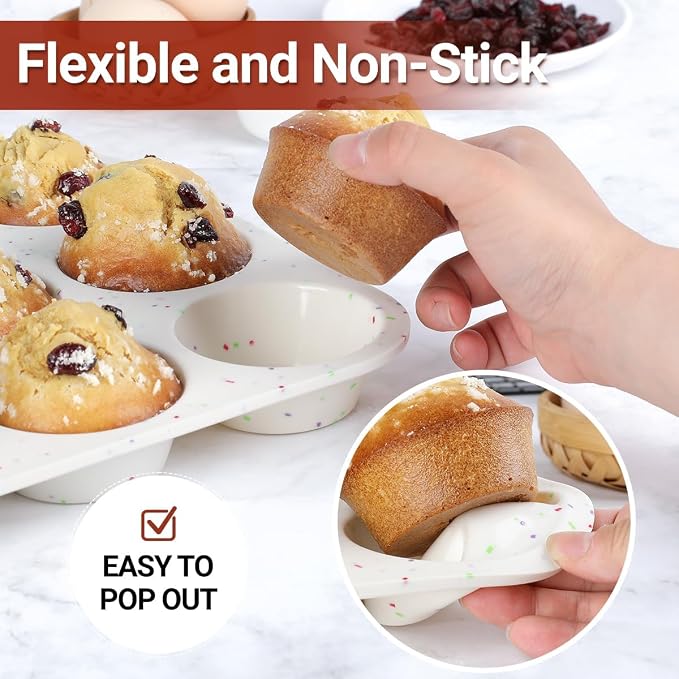 CAKETIME Silicone Muffin Pan, Regular Size Muffin Pan for Baking 12 Cups Non Stick Silicone Cupcake Pan 1 Pack Confetti