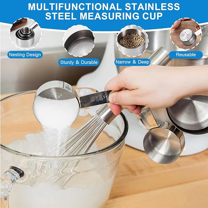 Measuring Cups and Spoons Set 21 Piece, 11 Stainless Steel Nesting Measuring Spoons and Cups with 3 Plastic Measuring Cup, 3 Funnel, 3 Brush, 1 Ruler, Measuring Cup Set for Kitchen Baking Liquid Dry