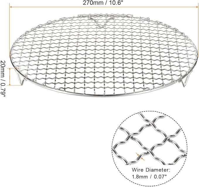 HARFINGTON 2pcs Round Cooking Rack 10.6-inch 201 Stainless Steel Cross Wire Barbecue Grill Net with 20mm Legs for Cooking Baking Steaming BBQ