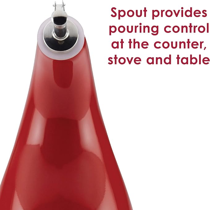Rachael Ray Solid Glaze Ceramics EVOO Olive Oil Bottle Dispenser with Spout - 24 Ounce, Red,(Pack of 4)