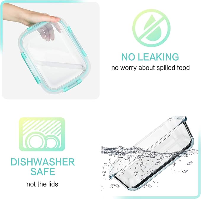 M MCIRCO 5 Pack 36 oz Glass Food Storage Containers with Lids, Green | Glass Meal Prep Containers,Airtight Lunch Containers with Lids, Microwave, Oven, Freezer and Dishwasher, BPA Free, 4.5 Cup