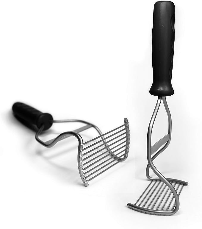 Diamond Series Heavy Duty Potato Masher – Stainless Steel Handheld Food Masher & Blender with Ergonomic Non-Slip Handle – Ideal for Beans, Veggies, Avocados, Fruits & More – Black