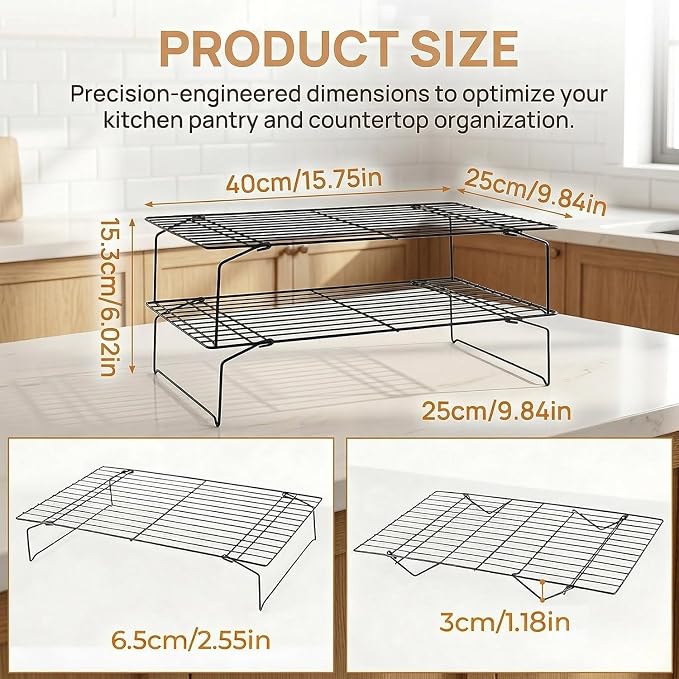 Collapsible Cooling Rack, Stainless Steel Rack for Cookie Baking (2-TIER) | X-Shaped Structure Wire Cooling Rack for Baking, Cookies, Cake, Fruit, Bread,Roasting, Grilling, Drying Rack, Dishwasher Safe