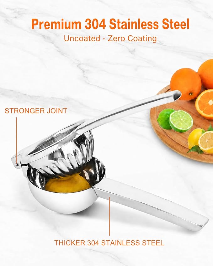 Brigii Lemon Squeezer, Uncoated Stainless Steel Manual Juicer for Lemon Lime - Heavy-Duty 304 Solid Metal, High Yield Press, Ergonomic Handle, Kitchen Tool