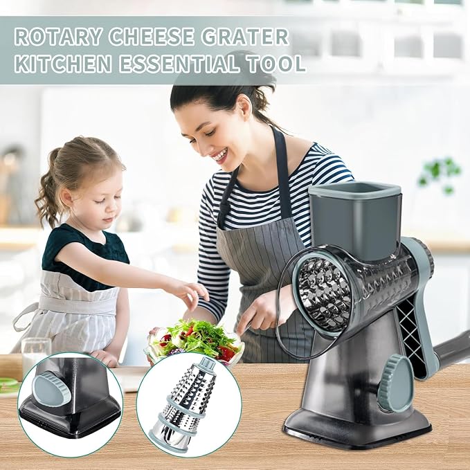 Cheese Grater with Handle, Multifunctional Manual Rotary Cheese Grater - Cheese Shredder Easily Chop Carrots, Potatoes, Vegetables and Fruits and Easy to Clean (Blue)