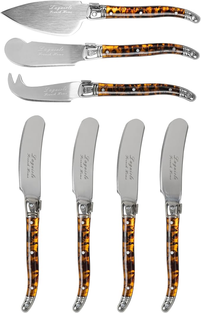 French Home 7-Piece Laguiole Tortoise Shell Cheese Knife and Spreaders Set