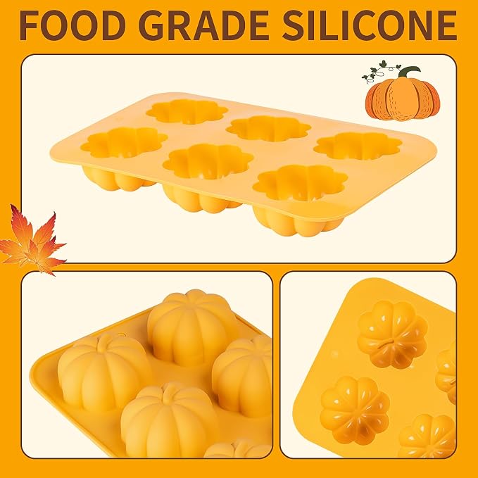 Silicone Pumpkin Mold, 3 Pack Pumpkin Soap Molds Fall Baking Molds for Muffin Cake Pop Jello Chocolate Bomb Fall Bath Bomb Moulds, 3D Thanksgiving Molds for Making Autumn Wax Candle