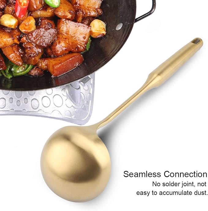 Stainless Steel Kitchen Turner, Big Soup Ladle Useful Cooking Tool Utensil (Soup Ladle-Gold)