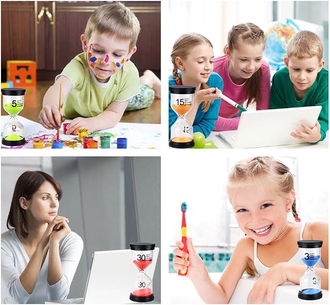 EMDMAK Sand Timer Colorful Hourglass Sandglass Timer 1 min/3 mins/5 mins/10 mins/15 mins/30 mins Sand Clock Timer for Games Classroom Home Office(Pack of 6)