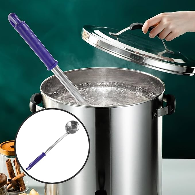 MAGICLULU 15 Inch Long Handle Water Scoop, Stainless Steel Metal Ladle with Blue Grip for Kitchen Cooking, Deep Pot Soup Spoon, Versatile Canning Dipper, Hangable Home Garden Cooking Utensil