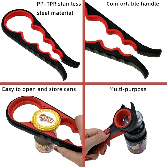 Bottle Opener for Arthritic Hand,Jar Opener for Old People, Children, Women, Those with Weak Hands,Multifunctional Kitchen Gadgets (B-red)