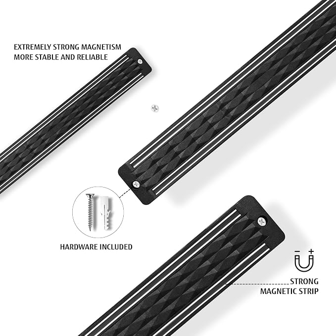6-Piece Black Knife Set with Magnetic Strip for Wall, Ultra Sharp Magnetic Knives Set for Kitchen, Dishwasher Safe Small Knife Set for Meat Vegetable Cutting