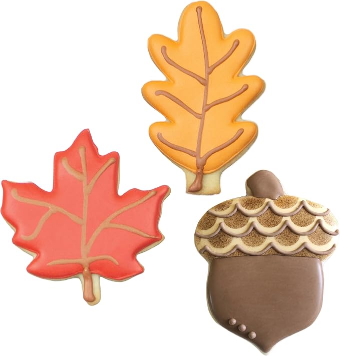 Ann Clark Fall Leaves & Acorn 3-Pc. Cookie Cutter Set, Made in USA, Acorn, Maple Leaf, Large Oak Leaf