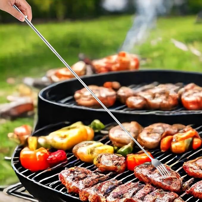 Telescopic Cooking Mixing Spoon Fork Set, Long Stainless Steel Retractable Fork and Spoon Set Extendable Dinner Fruit Dessert Fork Spoon Stretchable Cutlery for Barbecue Tableware(Spoon+Fork)