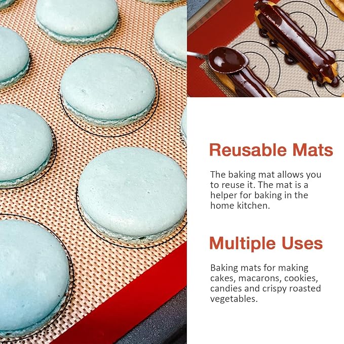 Silicone Macaron Baking Mat, Quarter Sheet (11.8 x 8.5 In), 3 Pack | Non-stick, Heat-resistant, Reusable, For Oven, Toaster, Baking Pan, Air Fryer
