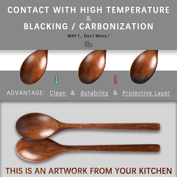 7PCS Wooden Spoons for Eating, 9.3Inch Large Wooden Ladles for Mixing Stirring Tasting and Baking, Extra Long Handle Spoons for Serving Pasta and Big Bulk Cooking Utensils Set
