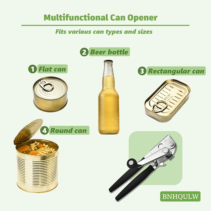 Commercial Can Opener Heavy Duty, Hand Can Opener Manual, Stainless Steel for Restaurant and Home, Black Swing Grips,for Most Bulk Size Cans.