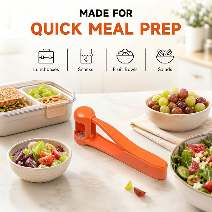 Luvan Grape Cutter for Toddlers 1-3, Grape Slicer Kitchen Gadget for Vegetable Fruit Salad Cake Decor, Stainless Steel Tomato Quarter Cutter Tool for Cherry Strawberry Blueberry - Orange