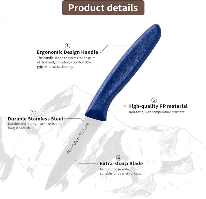 Stainless Steel Paring Knife With Serrated Blade, 6 Pieces Set Vegetable and Fruit Knife, Ultra Sharp Small Kitchen Knife, Colorful Paring Knifves with PP Plastic Ergonomic Handle.