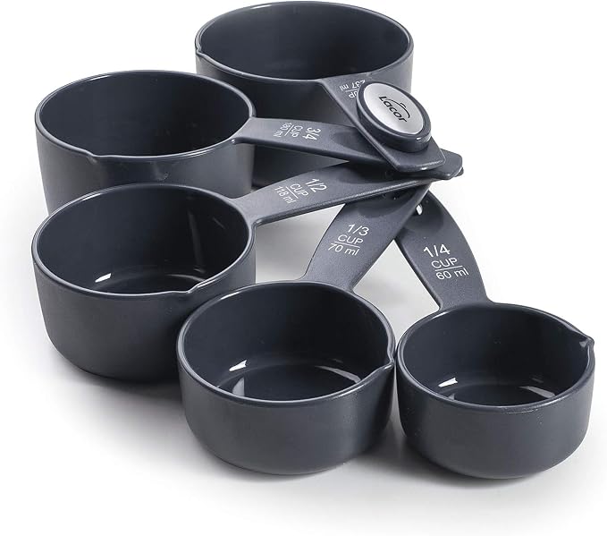LACOR 67036 – Set of 5 Measuring Cups, Pastries, BPA Free Plastic, Stackable, ml and Cups, Side Pourer, Dishwasher Safe, Dark Grey
