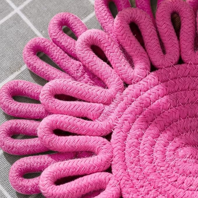 Kitchen Trivets for Hot Dishes Potholders for Countertop Hot Pads Hot Mats or Trivets for Hot Pots and Pans Home Essentials Boho Farmhouse Kitchen Decor Set of 3, 100% Cotton,7.5" (Rose-Red)