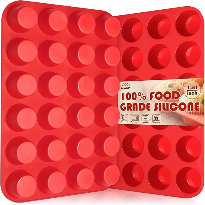 HKNMTT 2Pcs Mini Silicone Muffin Pans for Baking 24Cups Egg Bites Molds | Food-Grade, Non-Stick, BPA-Free, Oven Safe, Small Cupcake Pans, Muffin Tin