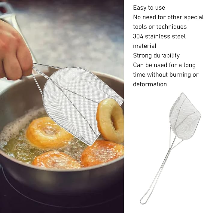 Strainer Skimmer, Stainless Steel Fryer Skimmer Ladle with Long Handle Fine Mesh Strainer Skimmer for Kitchen Deep Fryer, Skimming Grease and Foam(6.7x19.7in)