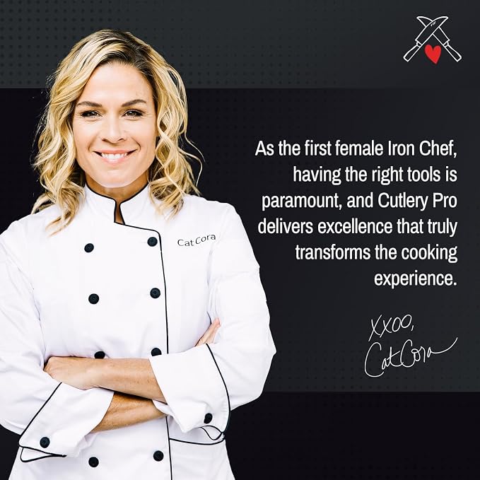 CAT CORA Chef Knife, Professional 10-Inch German Steel Blade For Produce, Meat, Herb Cutting, Ergonomic Soft-Grip Handle, NSF-Certified Kitchen Knife