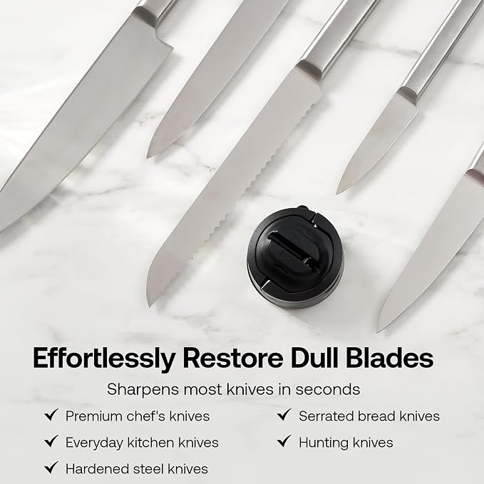 AnySharp – EVO – Hands Free Knife Sharpener - Easy to Use Sharpening Tool with Improved PowerGrip Suction Base and 20-Deg Pre-Set Angle - for All Knives: Chef's, Serrated, and Hardened Steel - Black