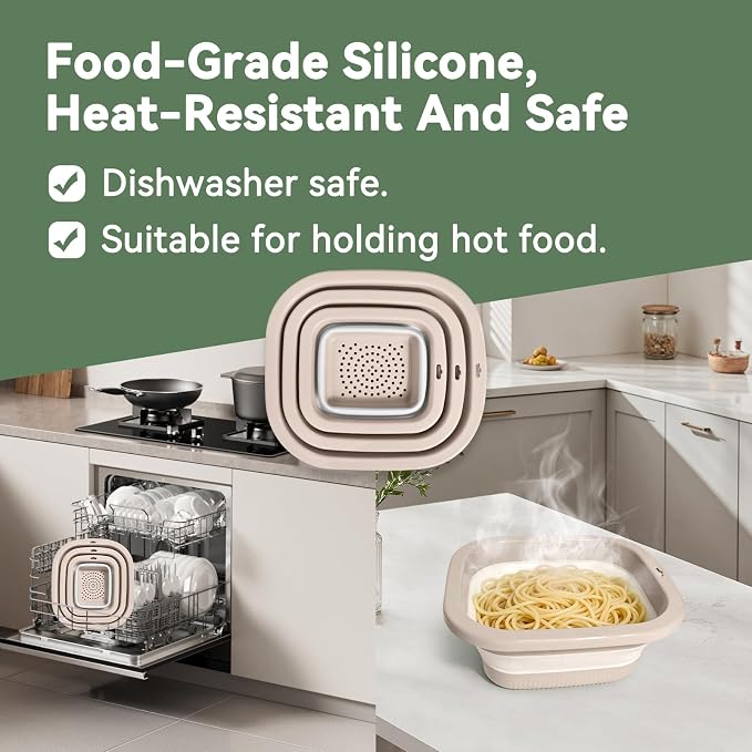 Collapsible Colander and Sink Basin Set - 2 in 1 Collapsible Colander Strainer with Collapsible Wash Basin for Kitchen, RV Camping, Foldable Fruit Vegetable Washing Basket, 8 QT, Pink
