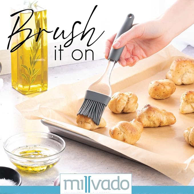 Millvado Silicone Basting Brush: Heat Resistant Cooking Brush for Oil and Sauce - Flexible Food Brush - Dishwasher Safe Basting Brush for Cooking – Gray Silicone Pastry Brush/BBQ Brushes for Sauce
