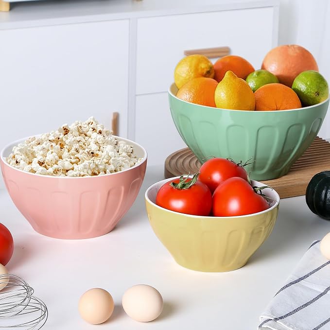 Lareina Ceramic Mixing Bowls Set of 3, Large Nesting Bowls for Serving/Baking/Prepping, Housewarming & Wedding Gift, Oven, Microwave and Dishwasher Safe 3.2/1.7/1.2 Qt, Pastel Color
