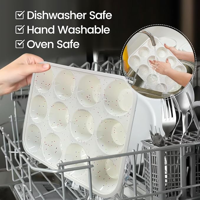 CAKETIME Silicone Muffin Pan, Metal Reinforced Frame Cupcake Pan 12 Cups Regular Size Easy to Move in or Out of Oven Non-Stick (1)