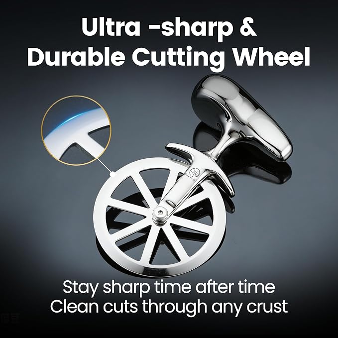 Unicycle Pizza Cutter Wheel, Durable Premium Stainless Steel One-Piece Sharp Blade, Mirror Polished No-Wobble Design, Ergonomic Non-Slip Handle, Easy to Clean Kitchen Gadgets, 5-Year Warranty