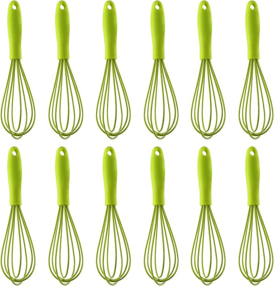 Compact Silicone Whisk (6.7 Inch), 12 Pack Portable Mini Balloon Mixer Egg Beater, Manual Handheld Milk Frothers, Household Egg Blender Small Silicone Egg Whisks for Cooking (Green)