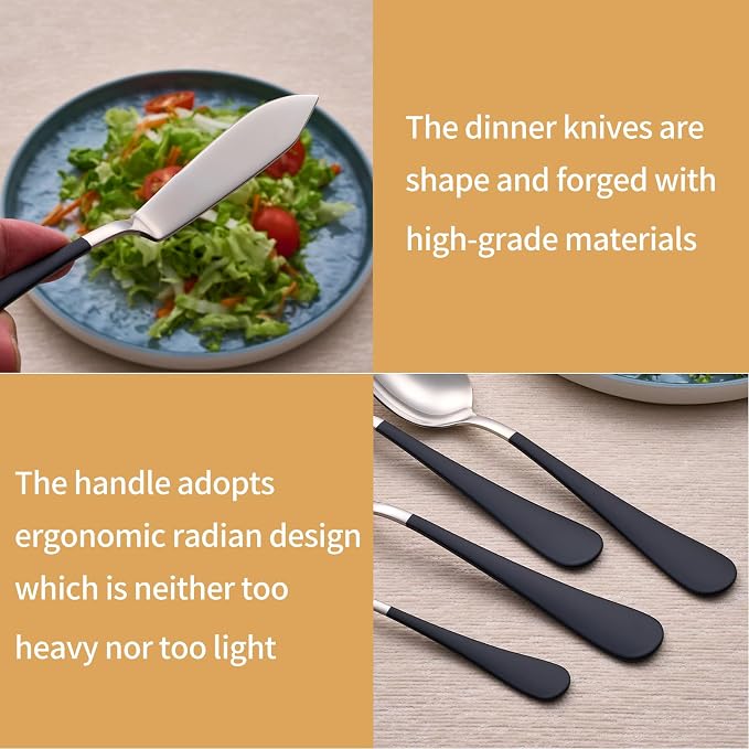 10 Pieces Black Serving Set, 18/0 Stainless Steel Hostess Set, Slotted Serving Spoon, Salad Serving Spoon/Fork, Butter Knife, Two Color Combinations, Dishwasher Safe