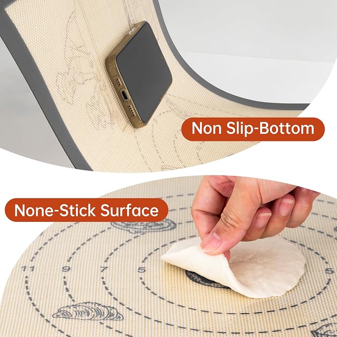 Silicone Macaron Baking Mat with 10 Easy Recipes, Non Stick Silicone Pastry Mat, Kneading Dough Rolling Mat Silicone Mats for Baking Cookie, bread, Pizza, Extra Thick Oven Mat & Dishwasher Safe