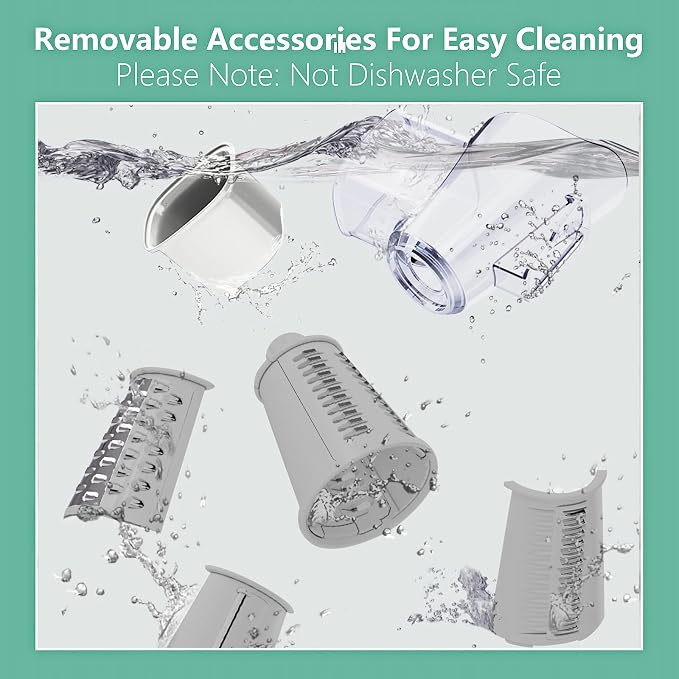 Rotary Cheese Grater: 5 in 1 Cheese Grater with Handle Vegetable Slicer with 5 Interchangeable Blades, Storage Box, Green Cheese Shredder with Strong Suction Base for Kitchen (White)