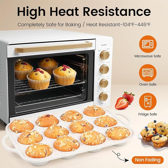 Silicone Muffin Pan with Metal Reinforced Frame - Mini Muffin Pan for Homemade Muffins, Cupcakes, and Bread, Oven and Dishwasher Safe - Set of 2, 6-Cup and 12-Cup
