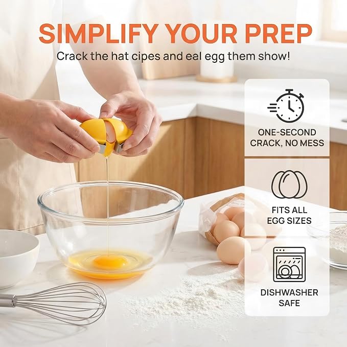2026 Upgraded Stainless Steel Egg Cracker and Separator – 2 Pack Raw Egg Opener with Shell Cutter, Dishwasher Safe Egg Tool, Yolk & White Separator for Fresh Eggs, Not for Hard Boiled (Yellow)