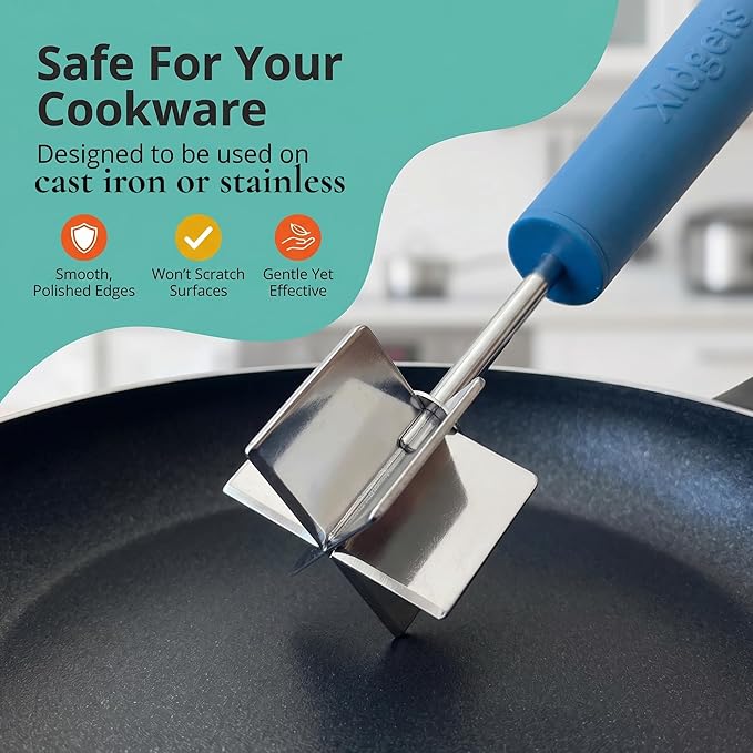 Stainless Steel Meat Chopper, Masher & Cocktail Muddler | Dishwasher Safe | 6-Blade Chopper Tool | Oversized Soft Grip Handle | Heat Resistant Grip | 9" (Lagoon Blue)