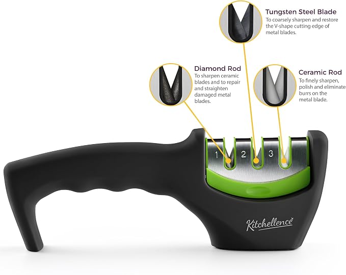 4-in-1 Kitchen Knife Accessories: 3-Stage Knife Sharpener Helps Repair, Restore and Polish Blades and Cut-Resistant Glove