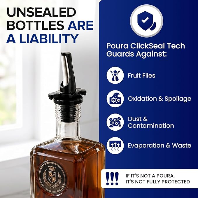 3-in-1 Airtight Liquor Bottle Pourers & Olive Oil Spouts with Built-in Caps | BPA Free & Dishwasher Safe Alcohol Pour Spouts - Also for Olive Oil - Silver 2 Pack with 2 Adapters for Large Bottles