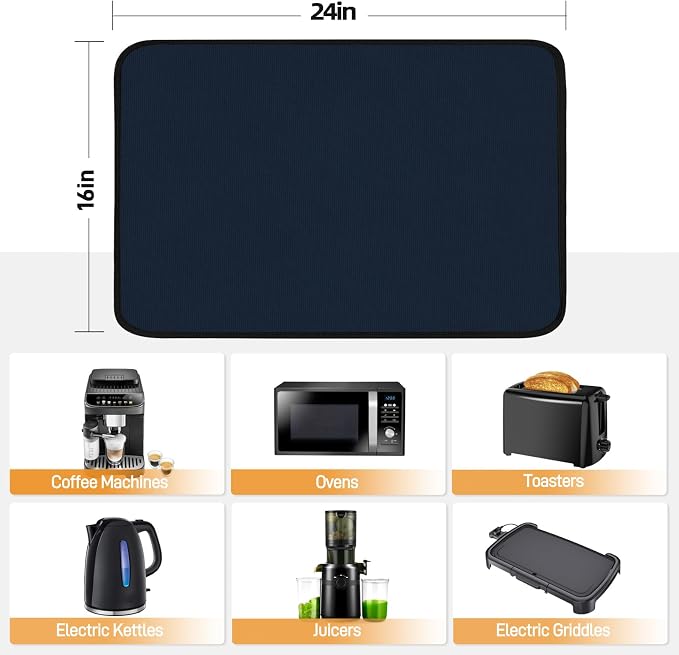2 PCS Heat Resistant Mats for Countertop Air Fryer, 24x16in, Blue | 1022 ℉ Fireproof mat, air fryer accessories for ninja, cosori, waterproof hot pads for kitchen toaster, oven, coffee maker
