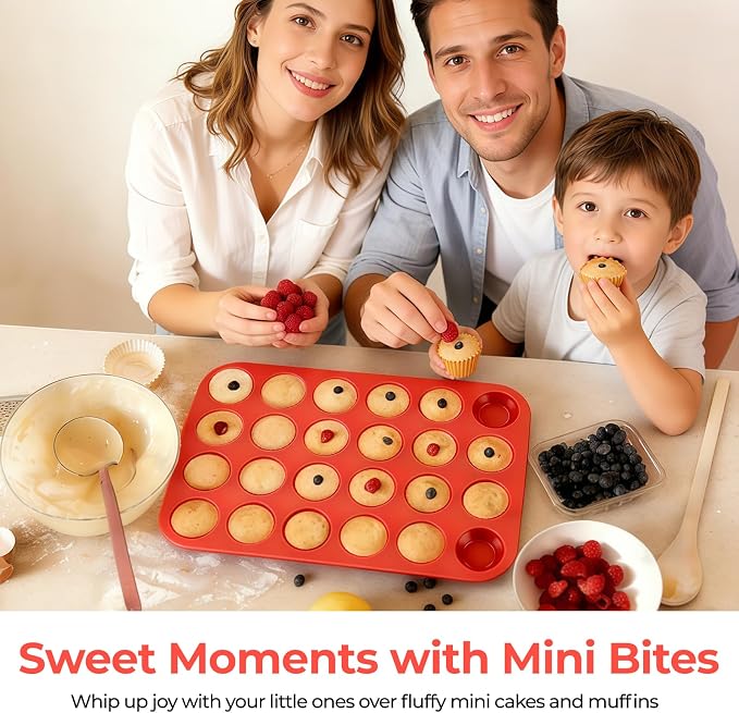 CAKETIME Silicone Mini Muffin Pan, 24 Cups Mini Cupcake Pans Silicone Muffin Tin for Baking Nonstick 2 Pack