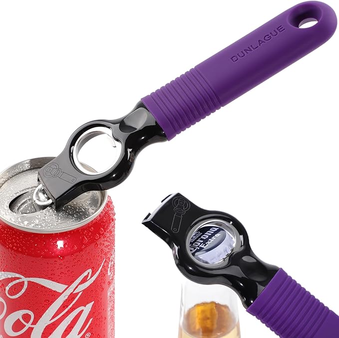 2-Pack Magnetic 2-in-1 Beer Bottle Cap & Soda Can Opener-Purple | Soft Silicone Handle with Built-in Magnet Sticks to Fridges / Easy Can Tab Opener for Bartenders, Seniors, and Long nails